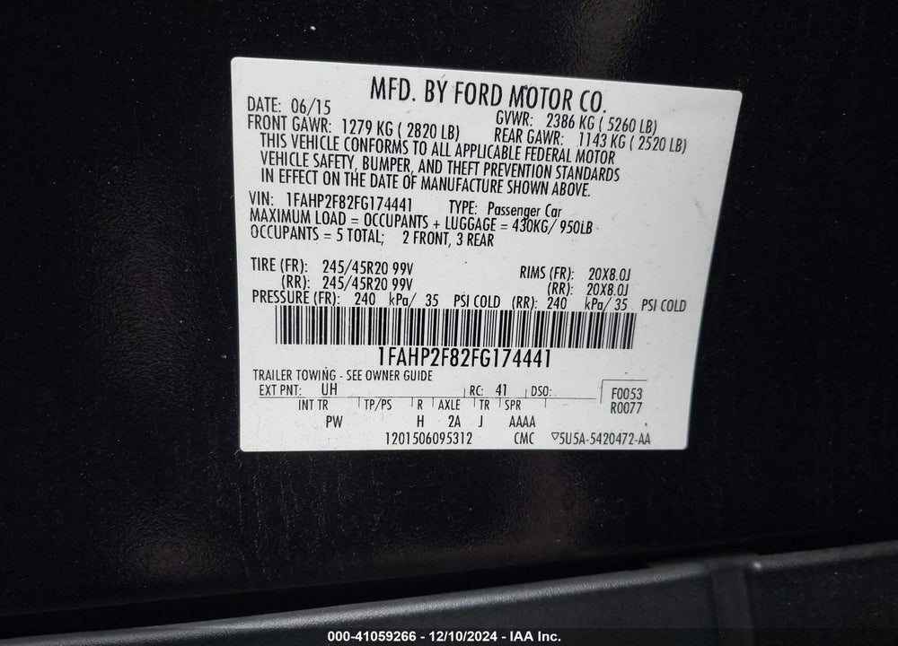 2015 FORD TAURUS LIMITED VIN: 1FAHP2F82FG174441