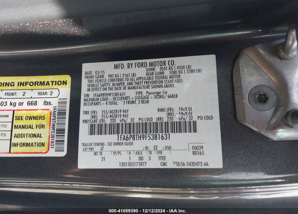 2015 FORD MUSTANG ECOBOOST VIN: 1FA6P8TH9F5381631