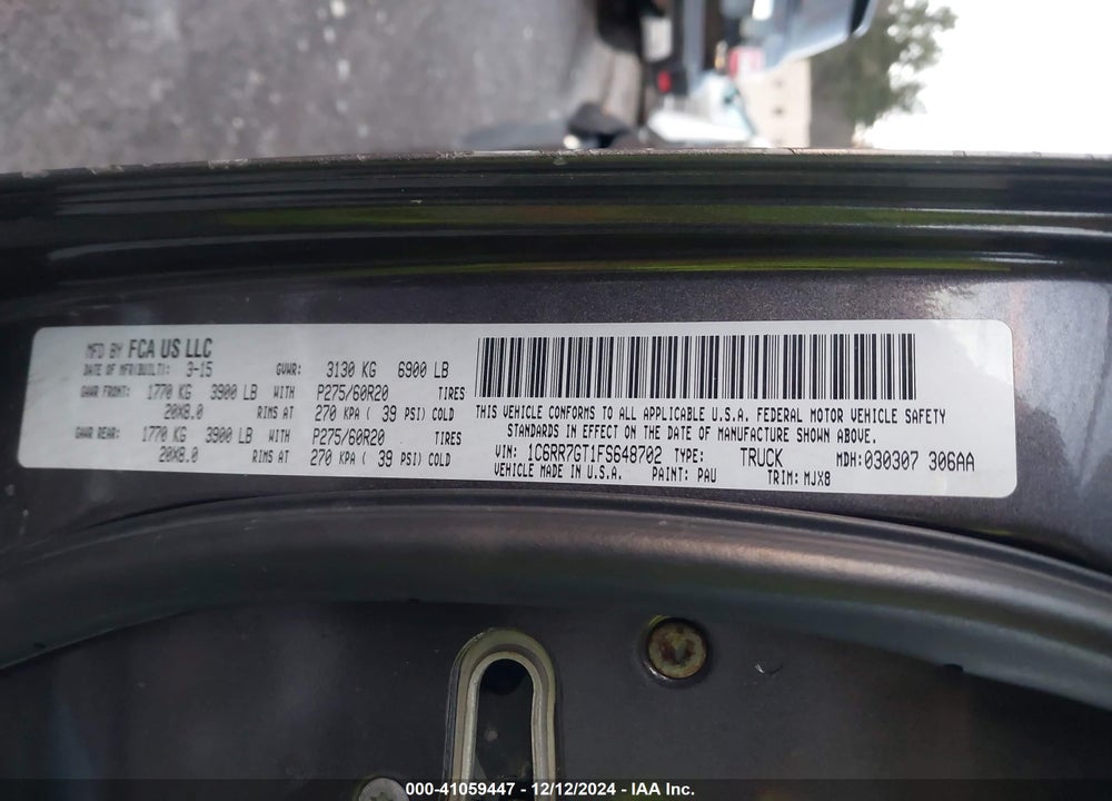 2015 RAM 1500 OUTDOORSMAN VIN: 1C6RR7GT1FS648702