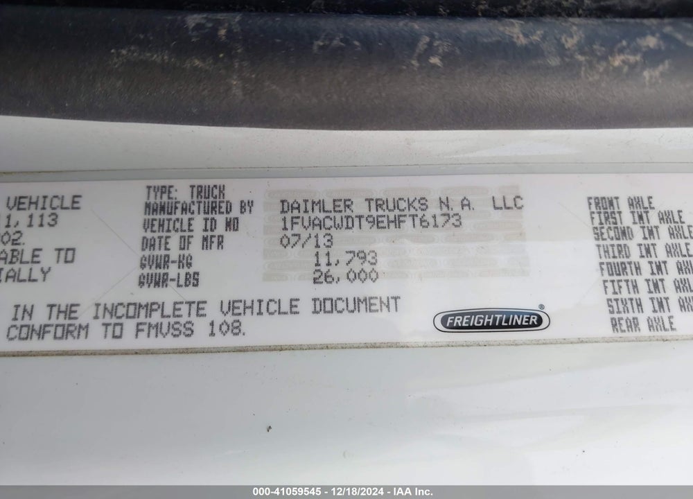 2014 FREIGHTLINER M2 106 MEDIUM DUTY VIN: 1FVACWDT9EHFT6173