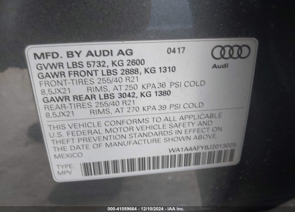 2018 AUDI SQ5 3.0T PREMIUM PLUS VIN: WA1A4AFY8J2013025