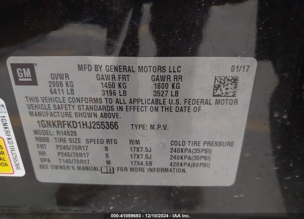 2017 CHEVROLET TRAVERSE LS VIN: 1GNKRFKD1HJ255366