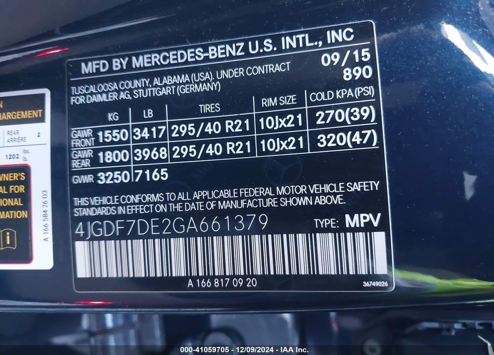 2016 MERCEDES-BENZ GL 550 VIN: 4JGDF7DE2GA661379