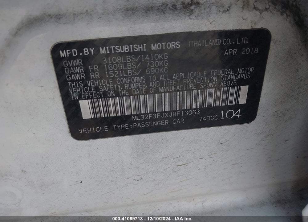 2018 MITSUBISHI MIRAGE VIN: ML32F3FJXJHF13063