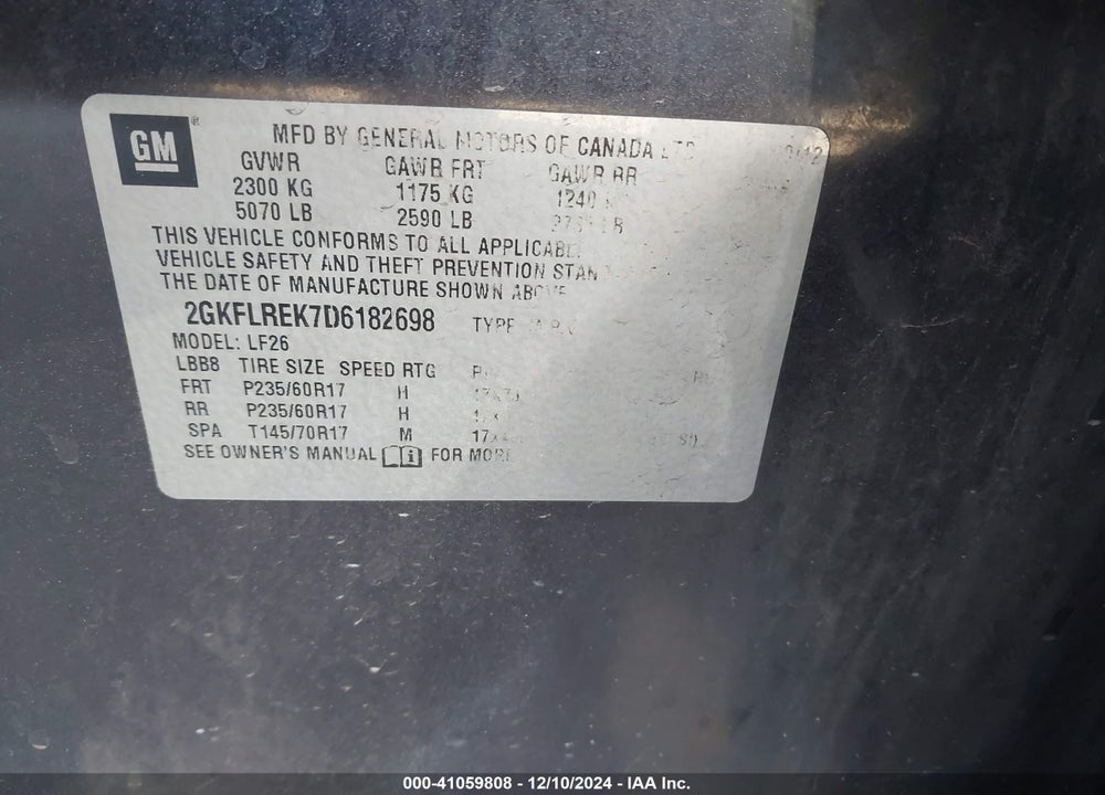 2013 GMC TERRAIN SLE-1 VIN: 2GKFLREK7D6182698