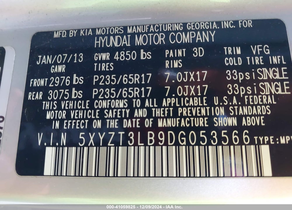 2013 HYUNDAI SANTA FE SPORT VIN: 5XYZT3LB9DG053566