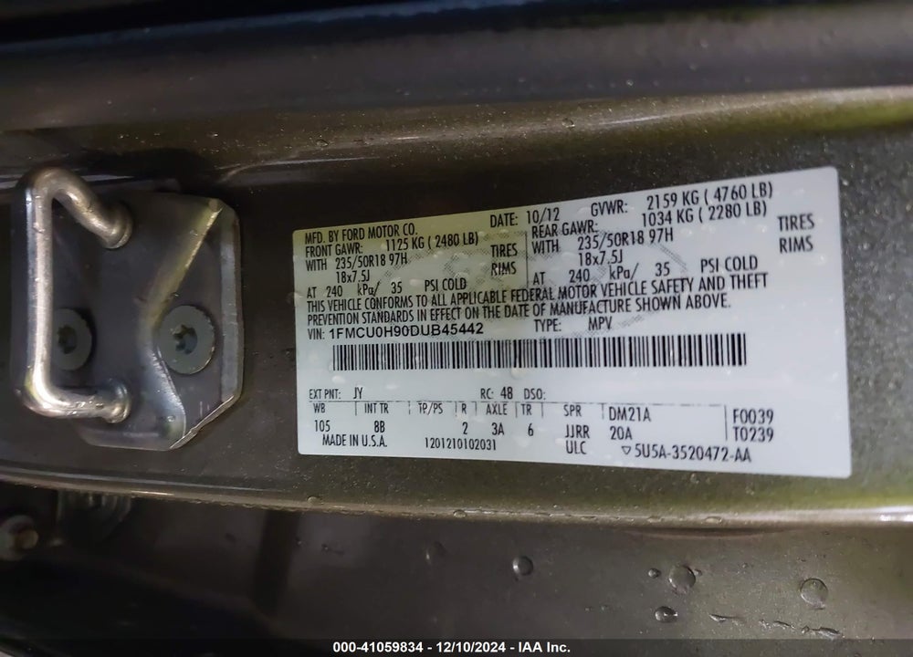 2013 FORD ESCAPE SEL VIN: 1FMCU0H90DUB45442