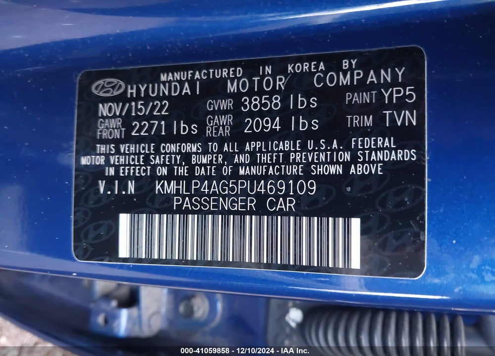 2023 HYUNDAI ELANTRA VIN: KMHLP4AG5PU469109