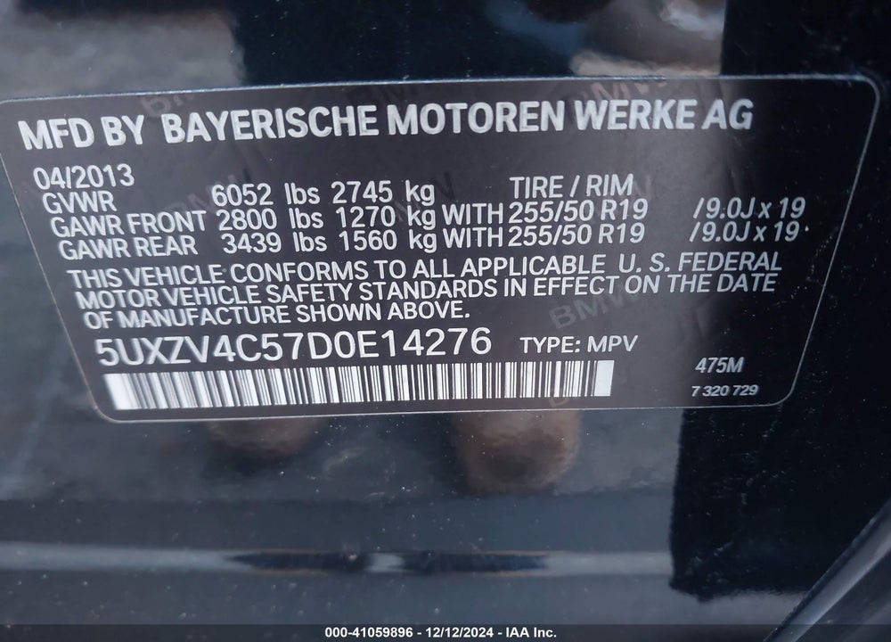 2013 BMW X5 XDRIVE35I/XDRIVE35I PREMIUM/XDRIVE35I SPORT ACTIVITY VIN: 5UXZV4C57D0E14276