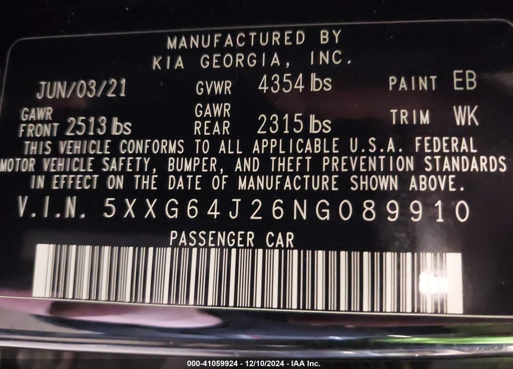 2022 KIA K5 GT LINE VIN: 5XXG64J26NG089910