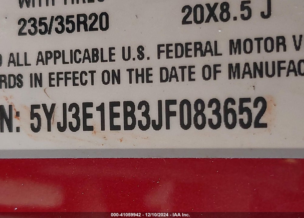 2018 TESLA MODEL 3 VIN: 5YJ3E1EB3JF083652