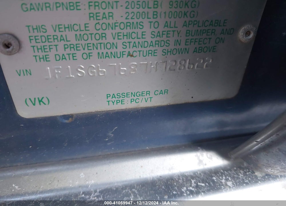 2007 SUBARU FORESTER 2.5X L.L. BEAN EDITION VIN: JF1SG67687H728622