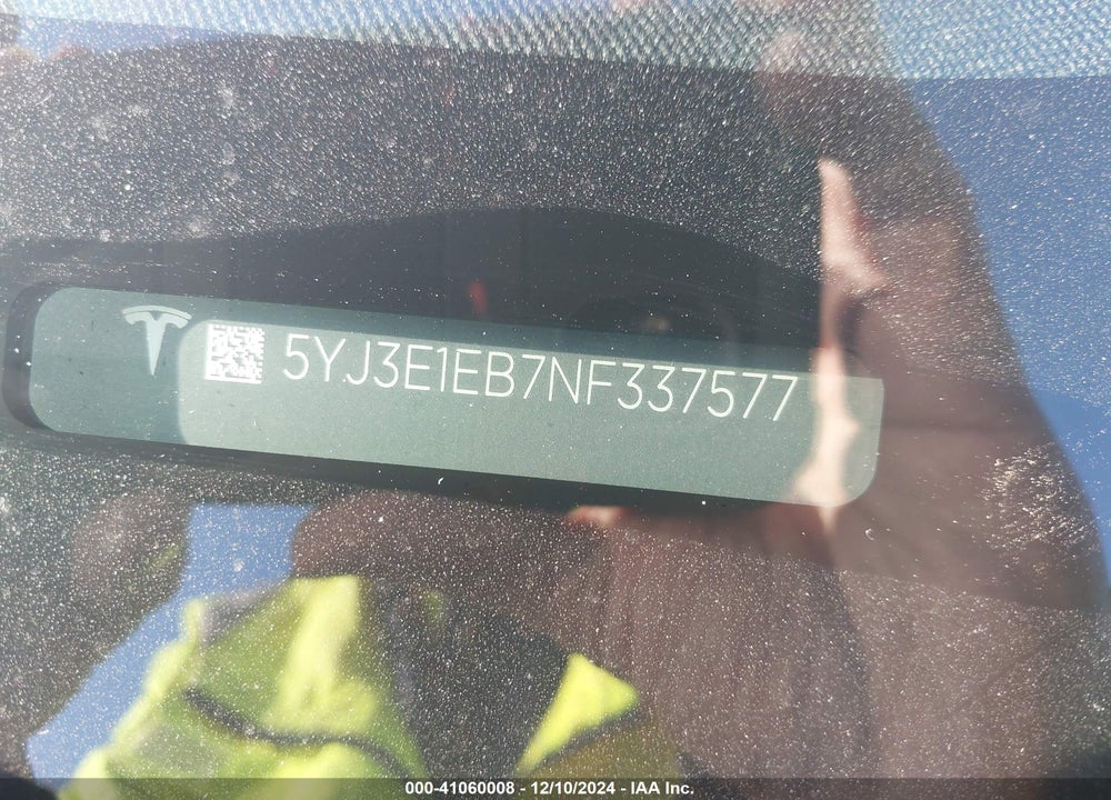 2022 TESLA MODEL 3 VIN: 5YJ3E1EB7NF337577