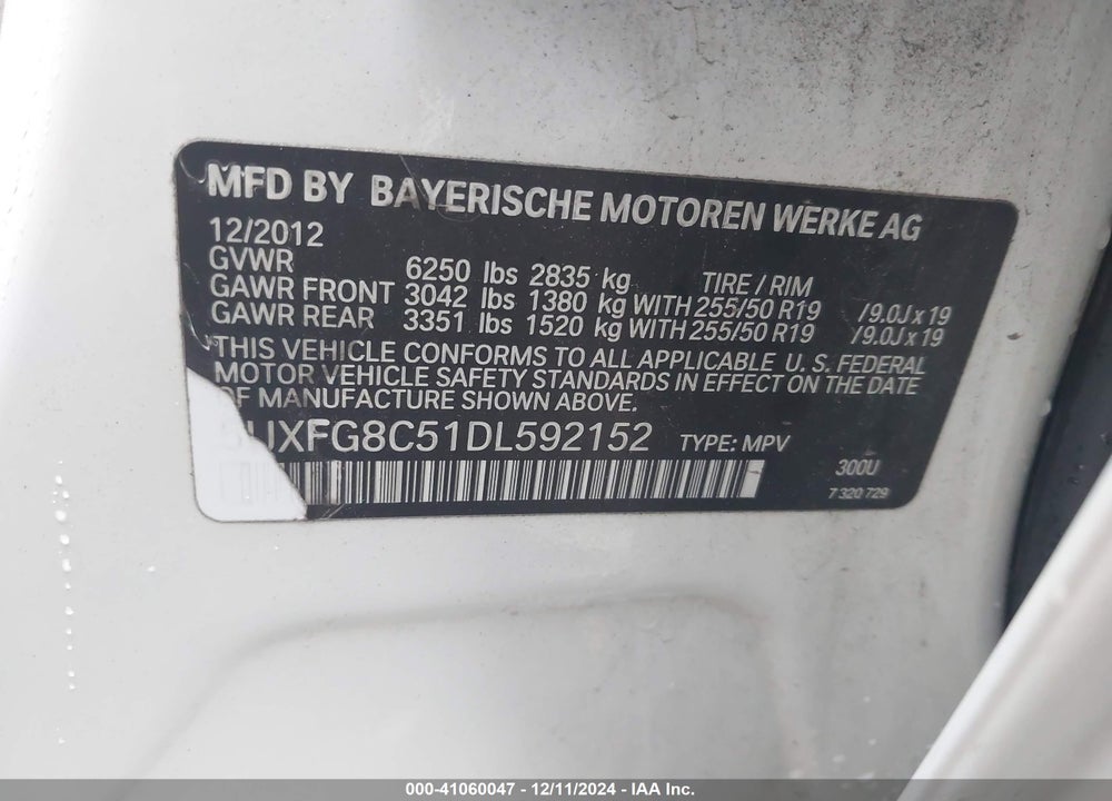 2013 BMW X6 XDRIVE50I VIN: 5UXFG8C51DL592152
