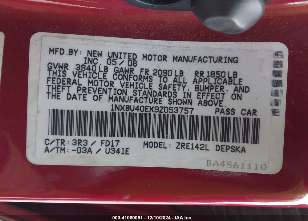 2009 TOYOTA COROLLA S VIN: 1NXBU40EX9Z053757