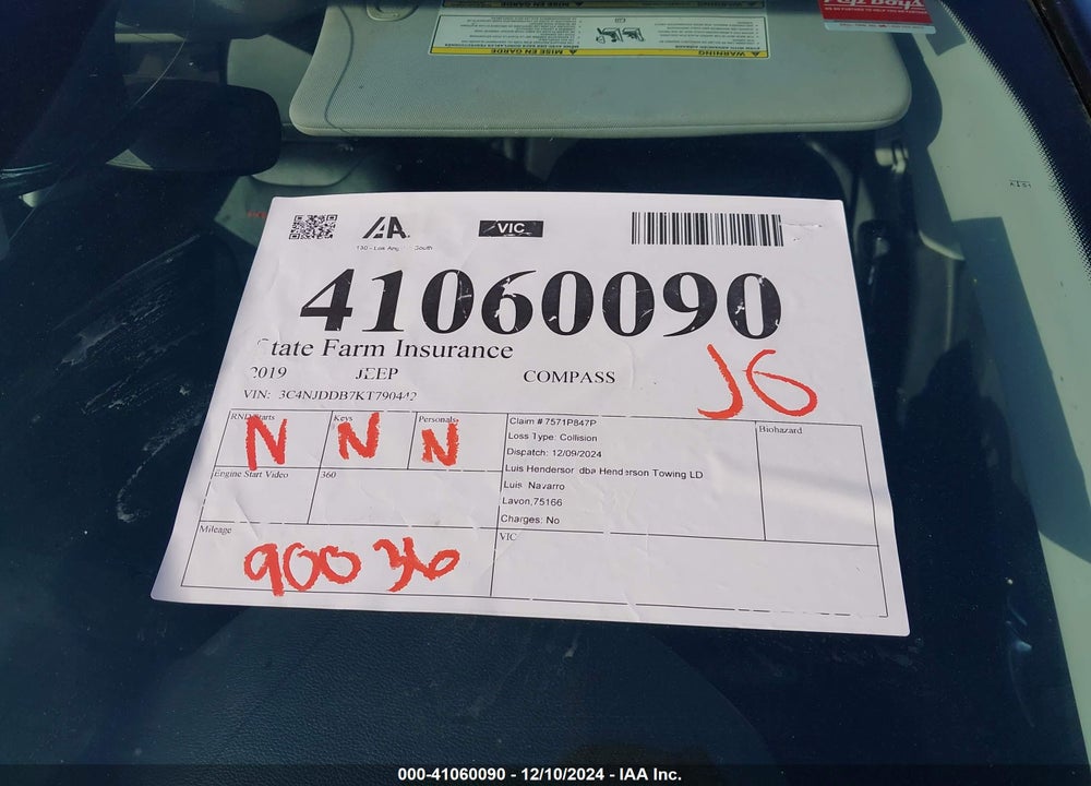 2019 JEEP COMPASS TRAILHAWK 4X4 VIN: 3C4NJDDB7KT790442