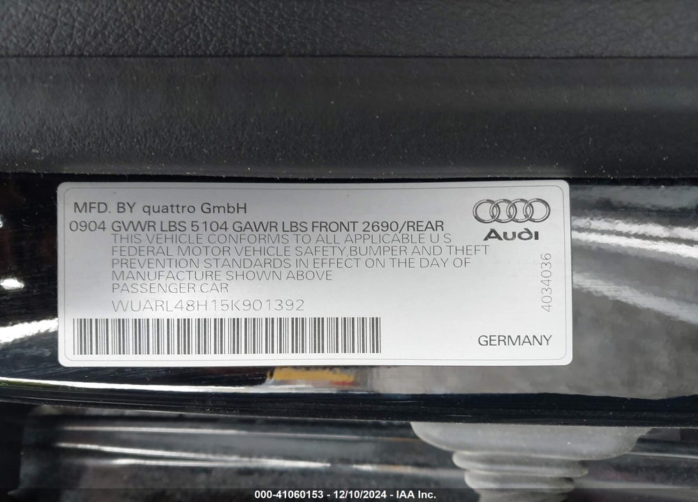 2005 AUDI S4 VIN: WUARL48H15K901392