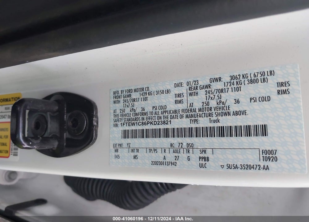 2023 FORD F-150 XLT VIN: 1FTEW1C86PKD23821