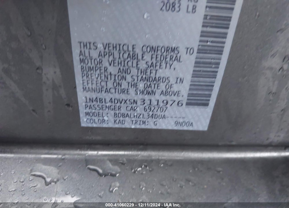 2025 NISSAN ALTIMA SV FWD VIN: 1N4BL4DVXSN311976