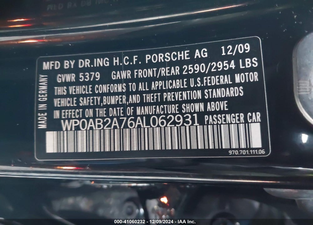 2010 PORSCHE PANAMERA 4S/S VIN: WP0AB2A76AL062931