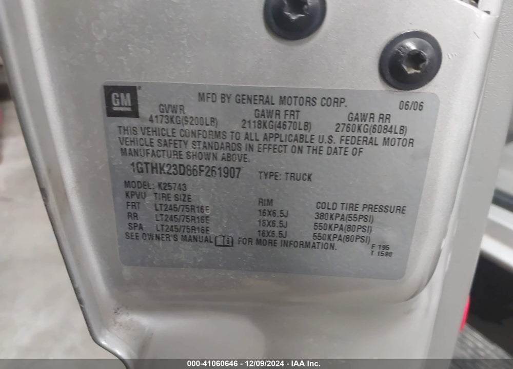 2006 GMC SIERRA 2500HD VIN: 1GTHK23D86F261907