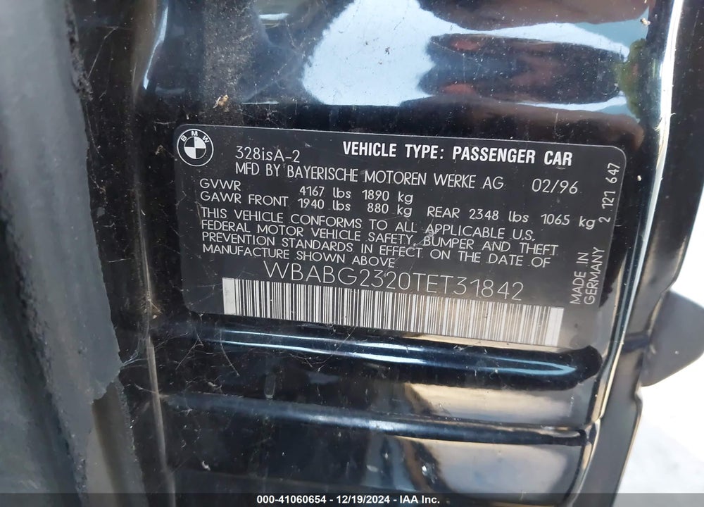 1996 BMW 328 IS AUTOMATIC VIN: WBABG2320TET31842
