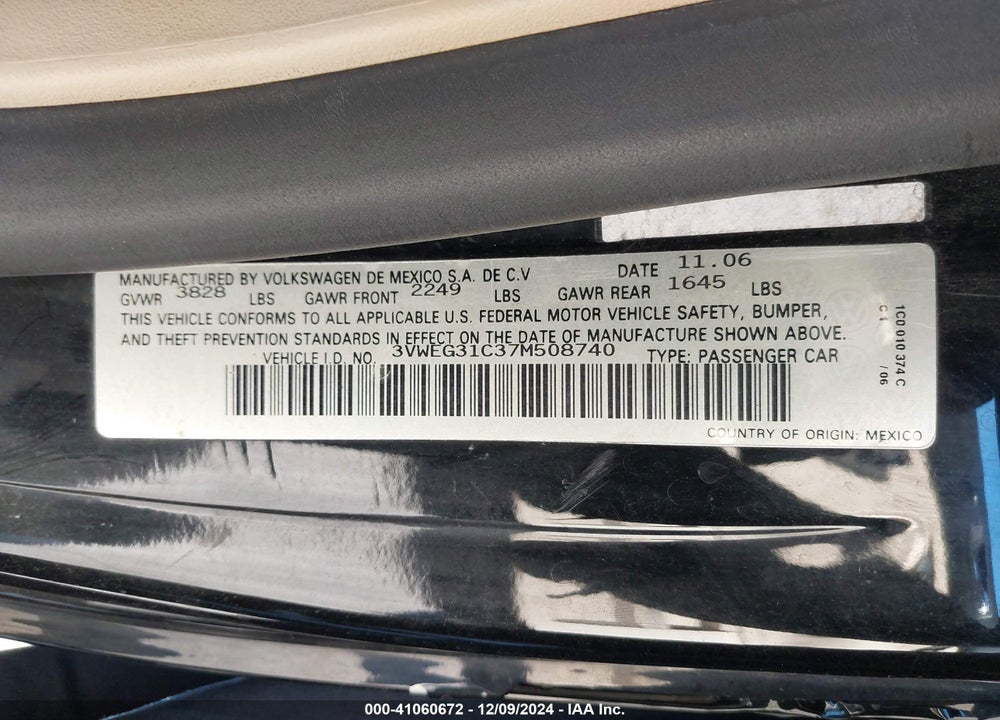 2007 VOLKSWAGEN NEW BEETLE 2.5 VIN: 3VWEG31C37M508740