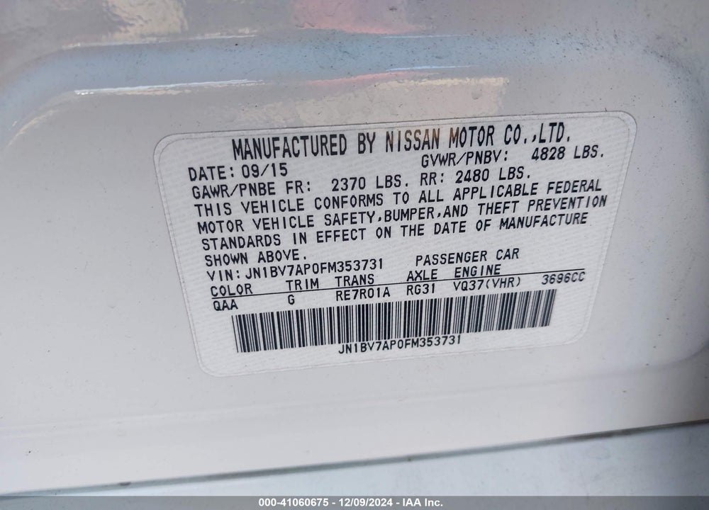 2015 INFINITI Q50 PREMIUM VIN: JN1BV7AP0FM353731