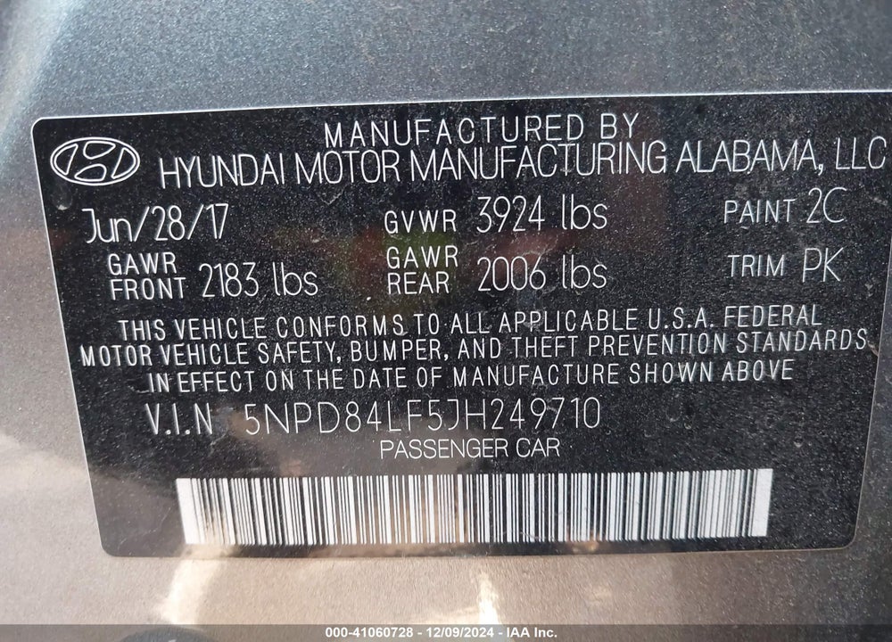 2018 HYUNDAI ELANTRA SEL VIN: 5NPD84LF5JH249710