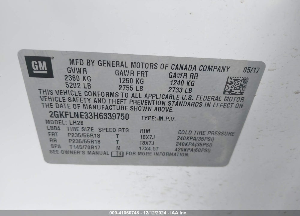 2017 GMC TERRAIN SLE-2 VIN: 2GKFLNE33H6339750