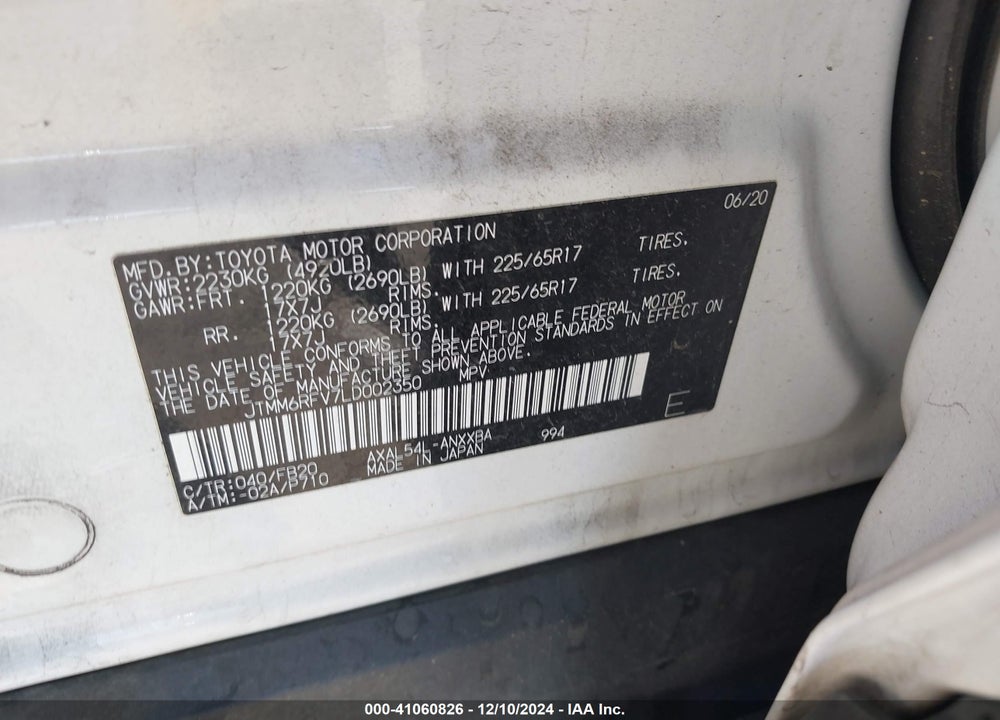 2020 TOYOTA RAV4 HYBRID LE VIN: JTMM6RFV7LD002350
