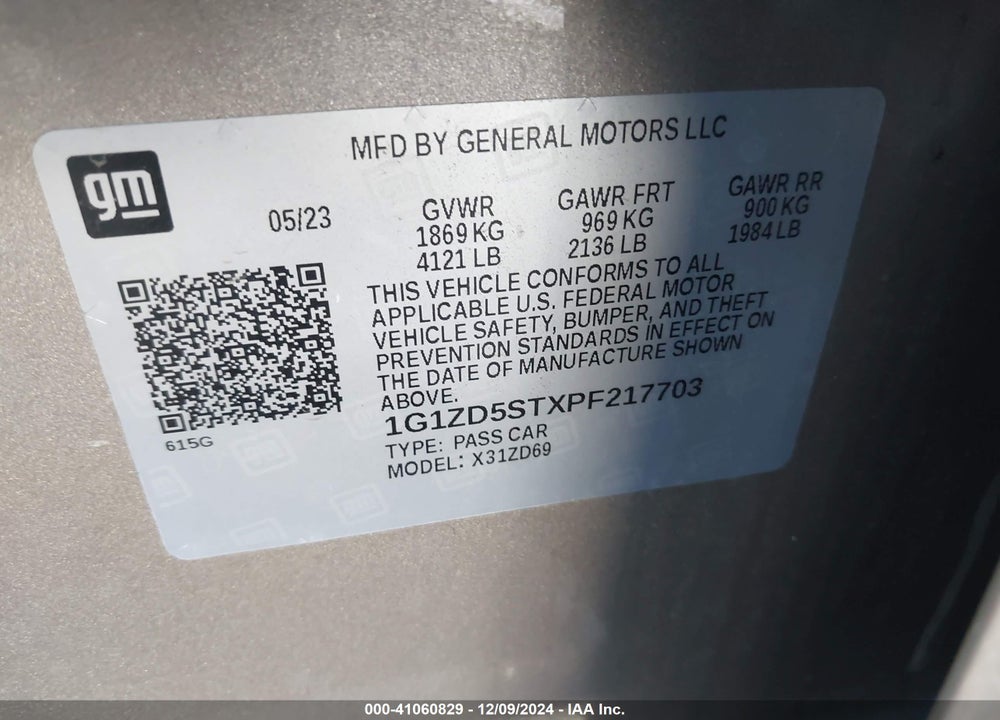 2023 CHEVROLET MALIBU FWD 1LT VIN: 1G1ZD5STXPF217703
