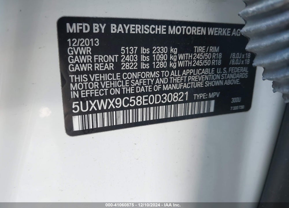 2014 BMW X3 XDRIVE28I VIN: 5UXWX9C58E0D30821