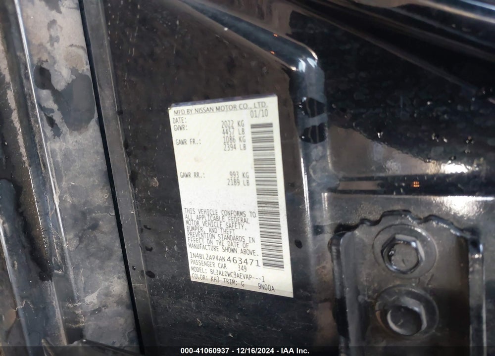 2010 NISSAN ALTIMA VIN: 1N4BL2AP4AN463471