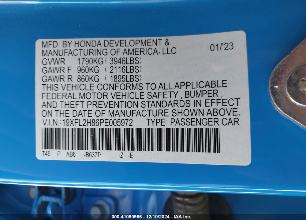 2023 HONDA CIVIC SPORT VIN: 19XFL2H86PE005972