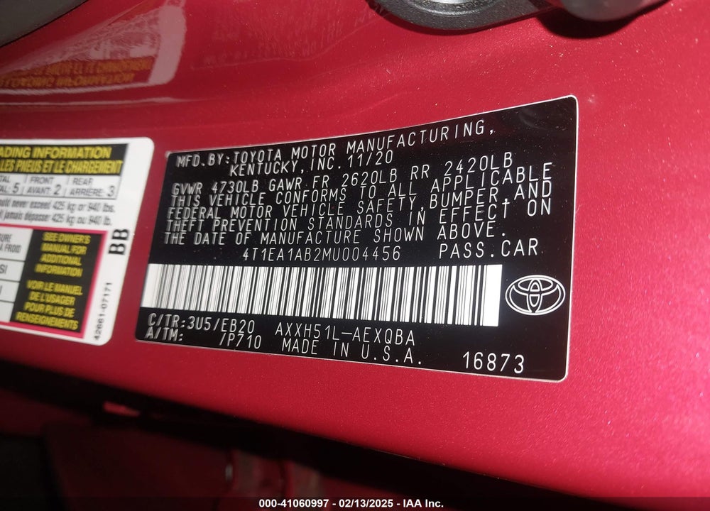 2021 TOYOTA AVALON XSE HYBRID VIN: 4T1EA1AB2MU004456