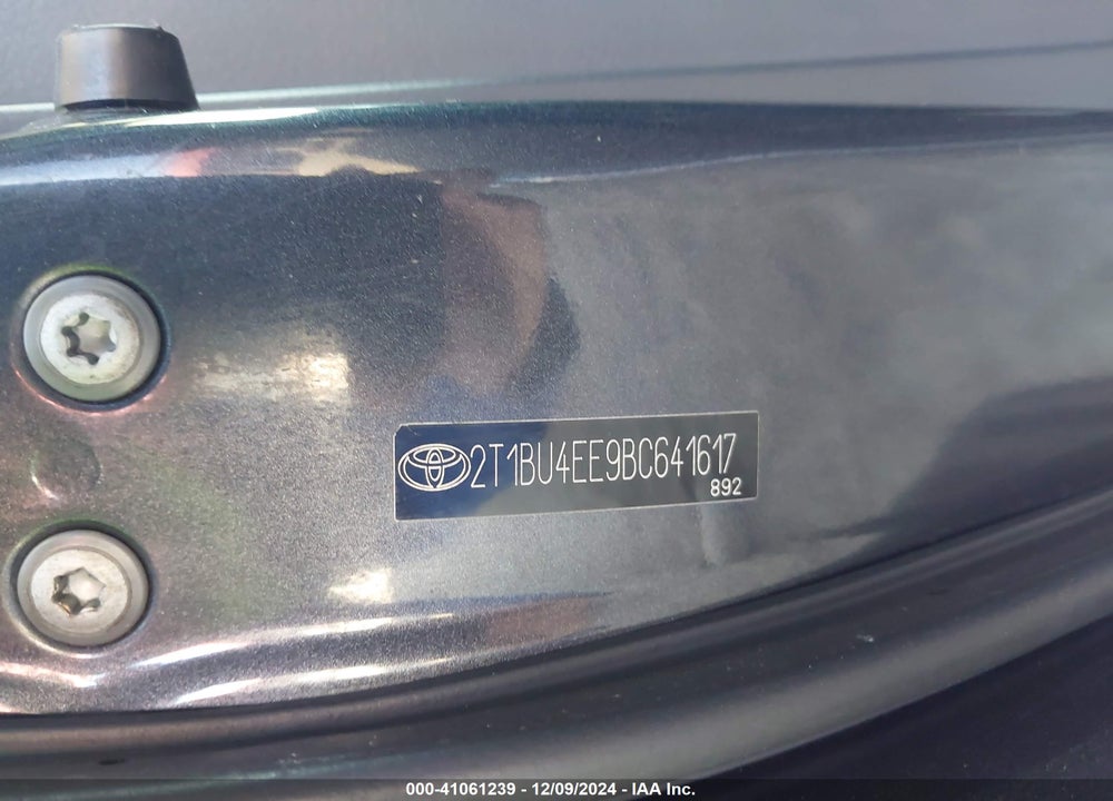 2011 TOYOTA COROLLA S VIN: 2T1BU4EE9BC641617