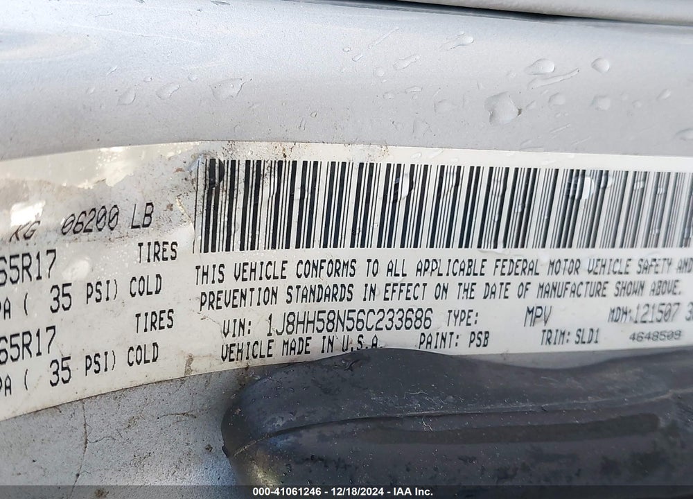 2006 JEEP COMMANDER VIN: 1J8HH58N56C233686