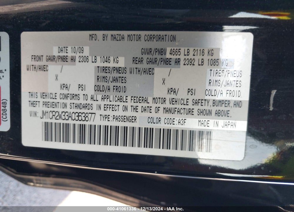 2010 MAZDA 5 SPORT VIN: JM1CR2W33A0363877