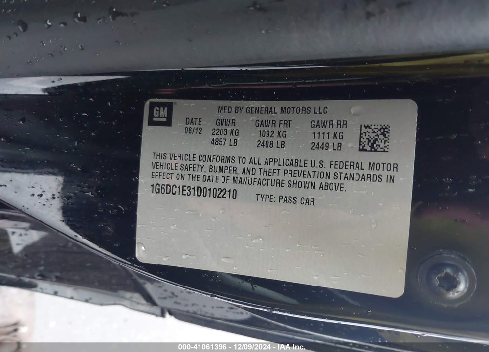 2013 CADILLAC CTS STANDARD VIN: 1G6DC1E31D0102210