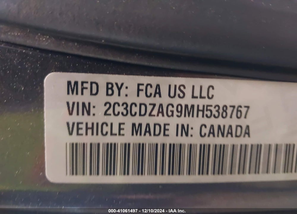 2021 DODGE CHALLENGER SXT VIN: 2C3CDZAG9MH538767