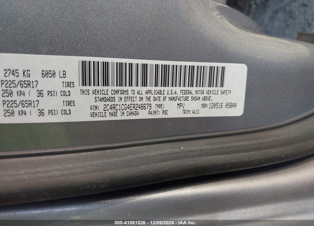 2014 CHRYSLER TOWN & COUNTRY VIN: 2C4RC1CG4ER248679