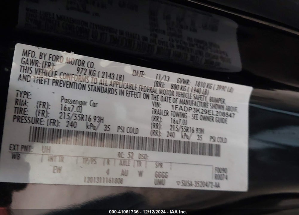 2014 FORD FOCUS SE VIN: 1FADP3K29EL208547