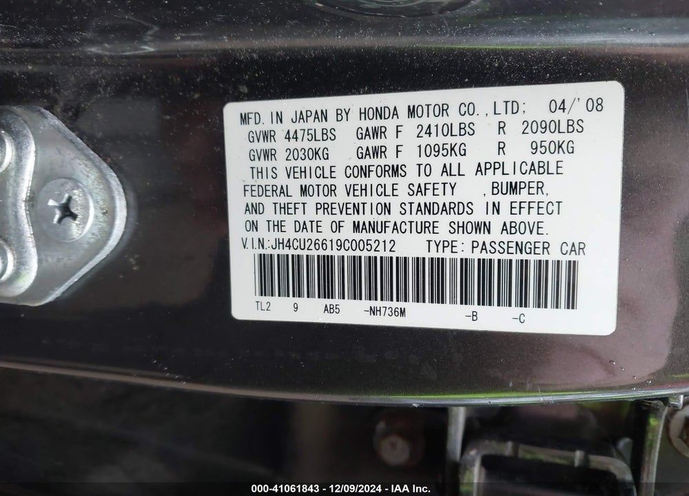 2009 ACURA TSX VIN: JH4CU26619C005212