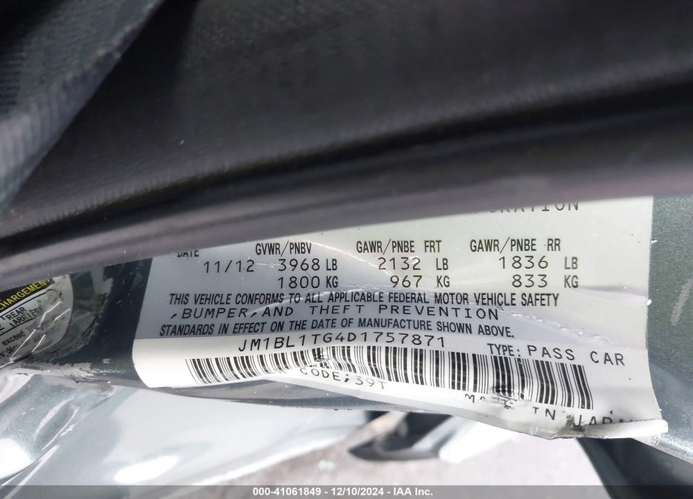 2013 MAZDA 3 I SV VIN: JM1BL1TG4D1757871