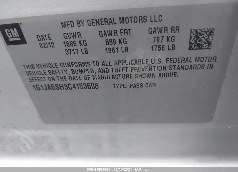 2012 CHEVROLET SONIC 2LS VIN: 1G1JA5SH3C4153608