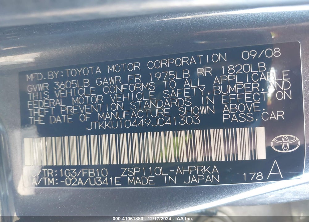 2009 SCION XD VIN: JTKKU10449J041303