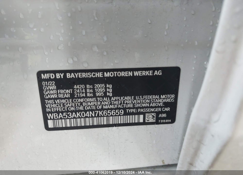 2022 BMW 228 GRAN COUPE I SDRIVE VIN: WBA53AK04N7K65659