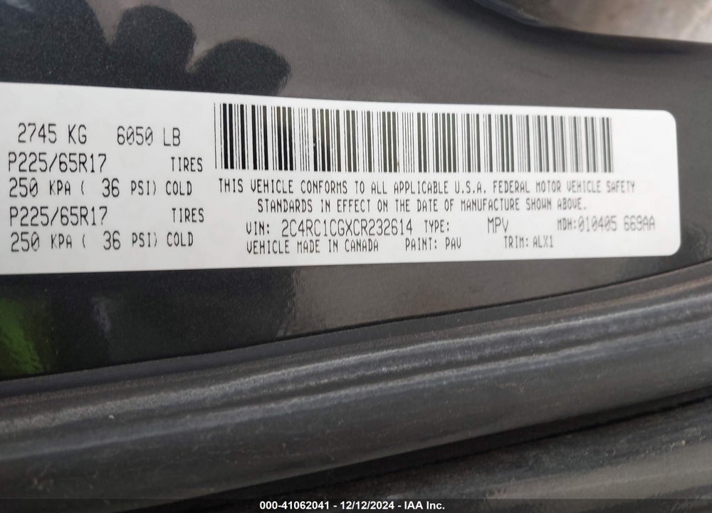 2012 CHRYSLER TOWN & COUNTRY TOURING-L VIN: 2C4RC1CGXCR232614