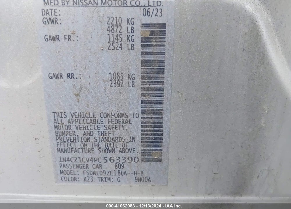 2023 NISSAN LEAF VIN: 1N4CZ1CV4PC563390